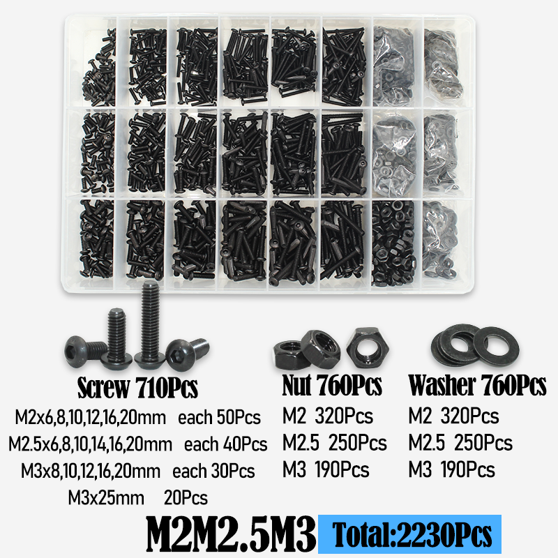 Vis à capuchon hexagonal rond 2510p M2 M2.5 M3 M4 M6 Grade10.9, tête de bouton ronde, vis d'entraînement Allen, kit de rondelles d'écrou à boulon ISO7380: Marron