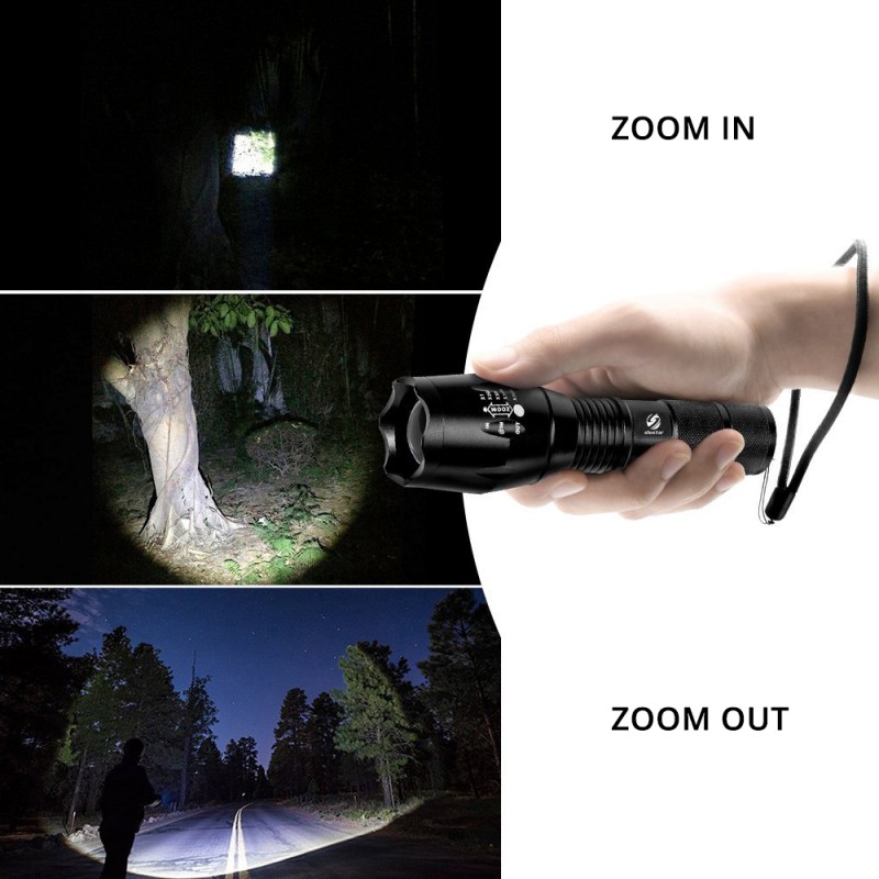 8000lm led oppladbar lommelykt xmlt 6 linser lommelykt bruker 18650 batterier 5 moduser vanntett camping kraftig led-lommelykt