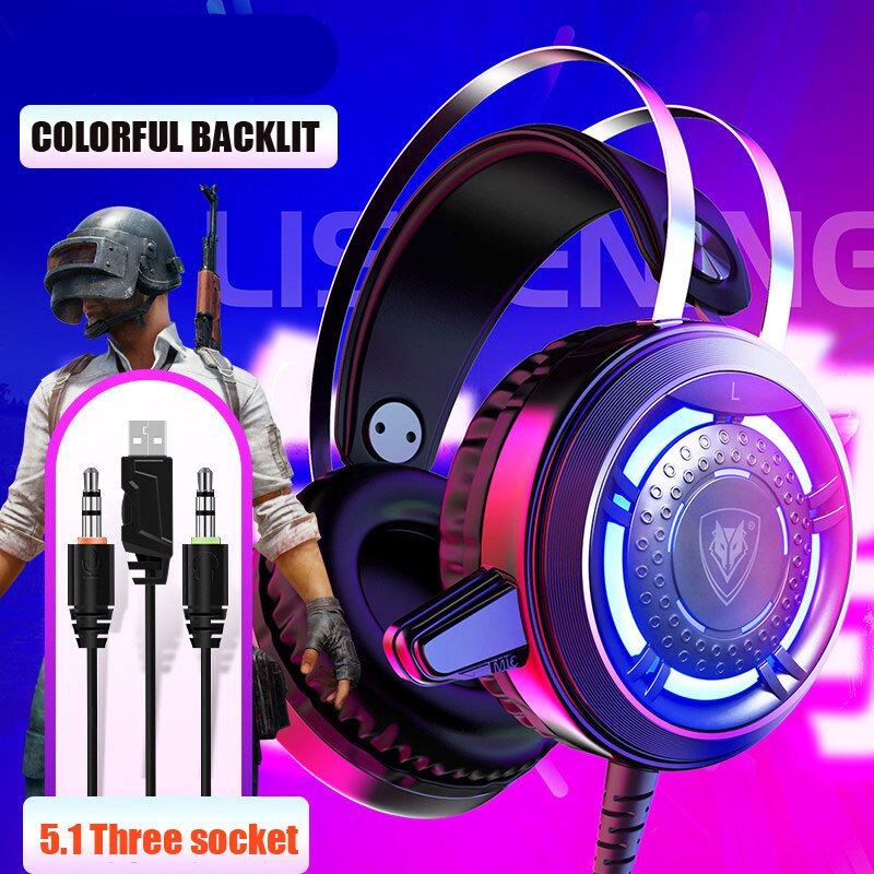 Gaming Wired Hoofdtelefoon Bass Stereo USB Professionele Metalen Game Oortelefoon met Microfoon Backlit LED Noise Cancellation voor PC Laptop