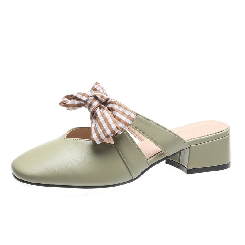 Zomer klassieke muiltjes slippers pu leer outdoor pantoffels platform dames vierkante neus schoenen muiltjes  q770: Groente / 8.5