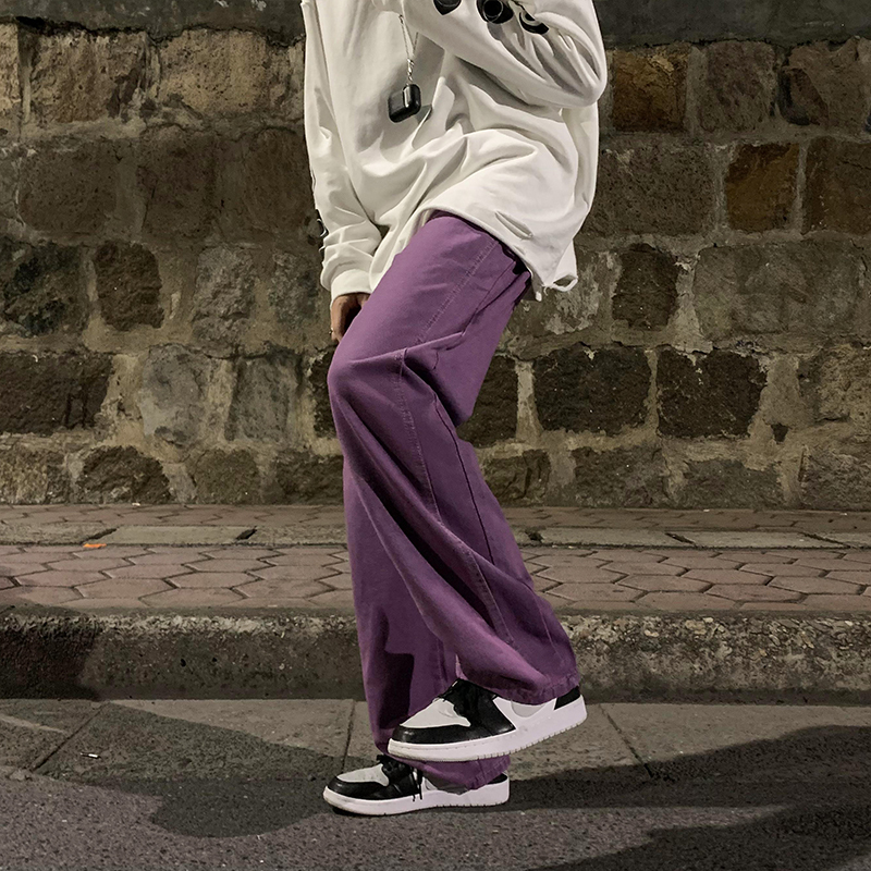 Grøn/lilla baggy jeans mænd afslappet retro wide leg jeans mænd streetwear løs hip hop straight denim bukser herre bukser