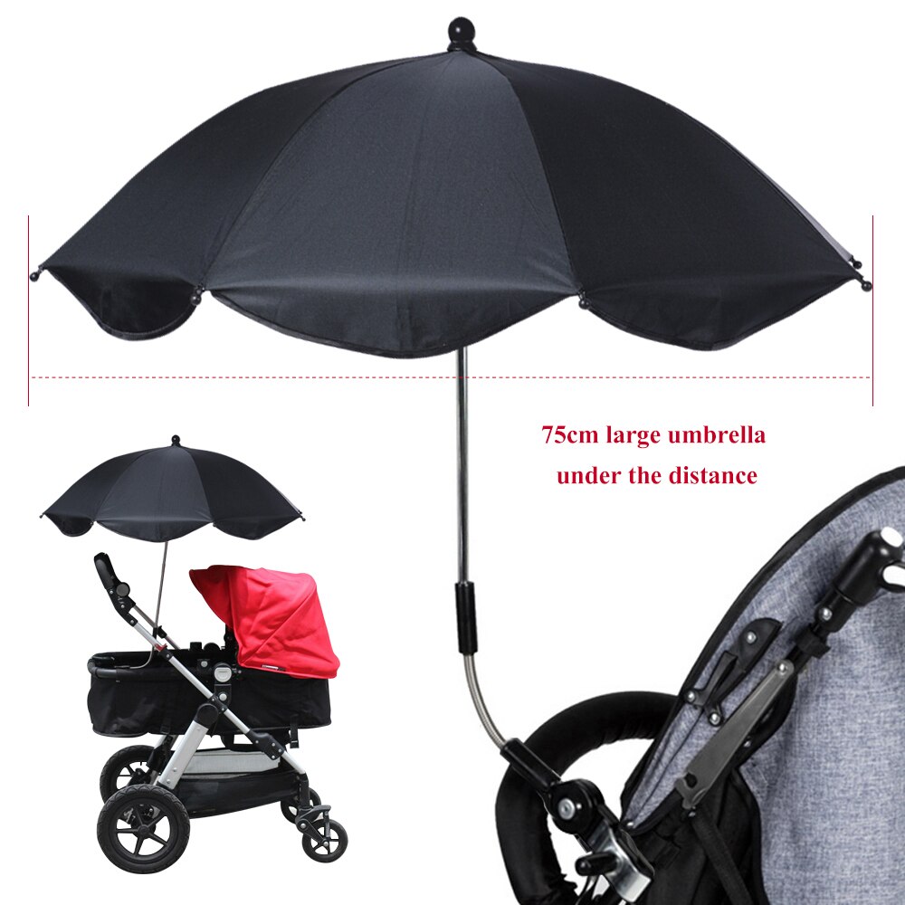 Detachable Stroller Umbrella 360 Degree Adjustable Baby Pram Pushchair Cover 75cm Diameter UV Sun Shade Parasol With Clamp: black