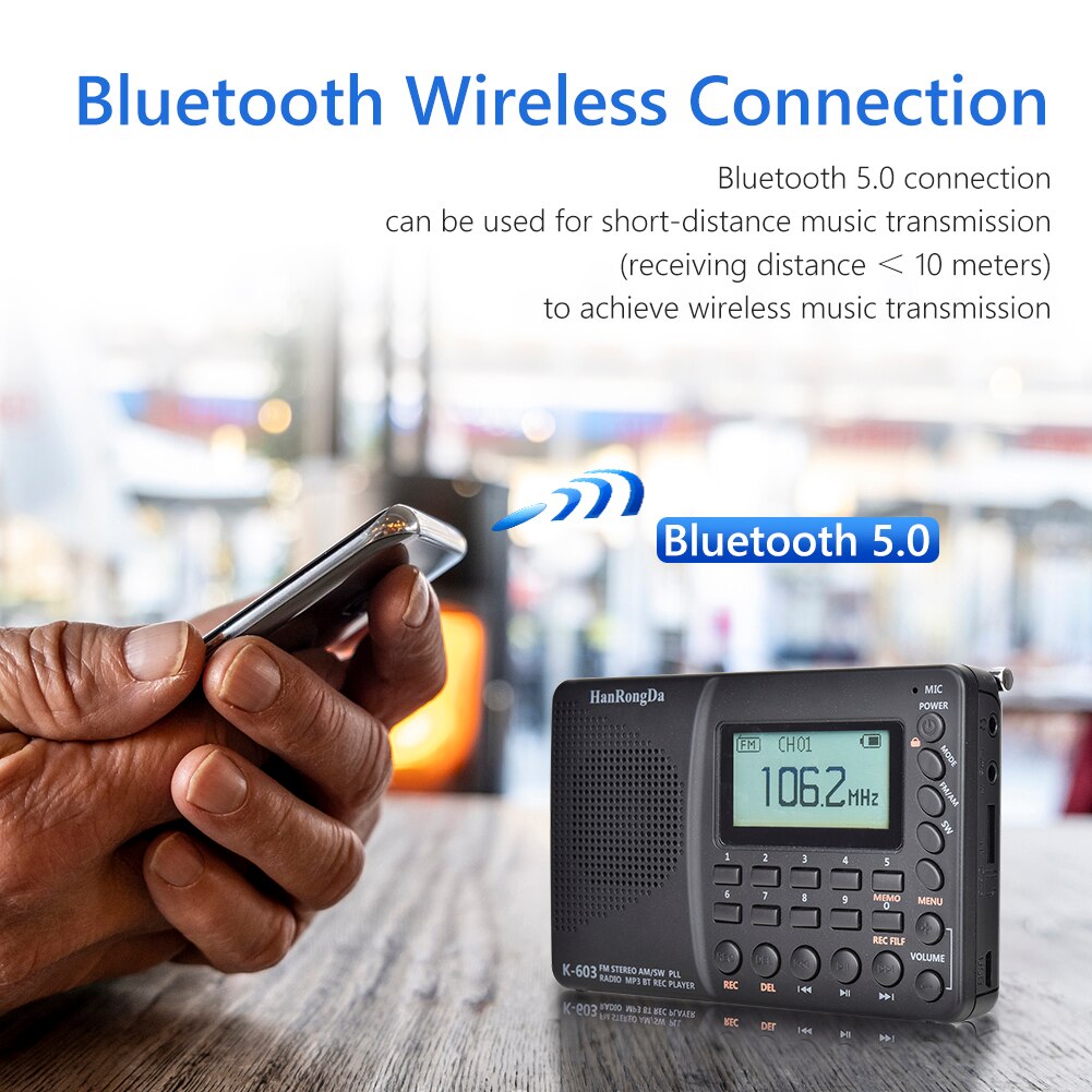 K-603 Portable Digital Radio LCD Display FM AM SW Radio With BT Speaker Power-off Memory Function Radio