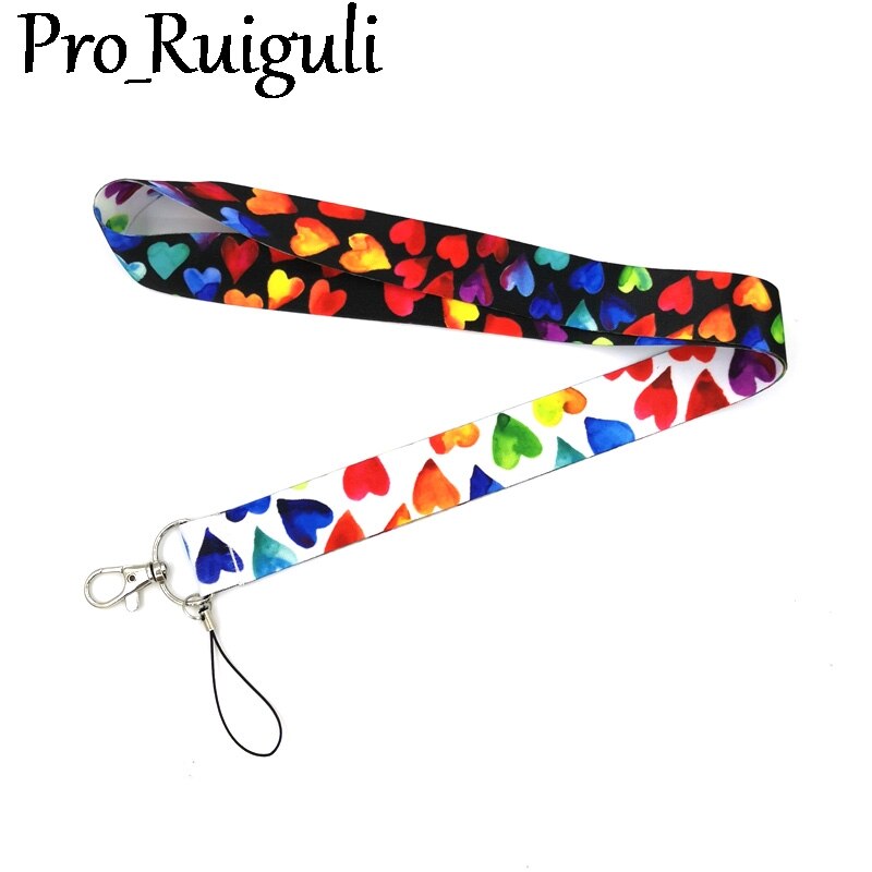 Kleurrijke Regenboog Liefde Harten Lanyard Credit Card Id Houder Tas Student Vrouwen Travel Card Cover Badge Sleutelhanger Accessoires: Neck Lanyard