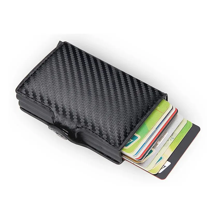 Anti-theft Rfid Wallets Men Metal Credit Card Holder PU Leather Wallet Aluminum Box Male Purse Bag Small Cardholder Case for Man: NUDE