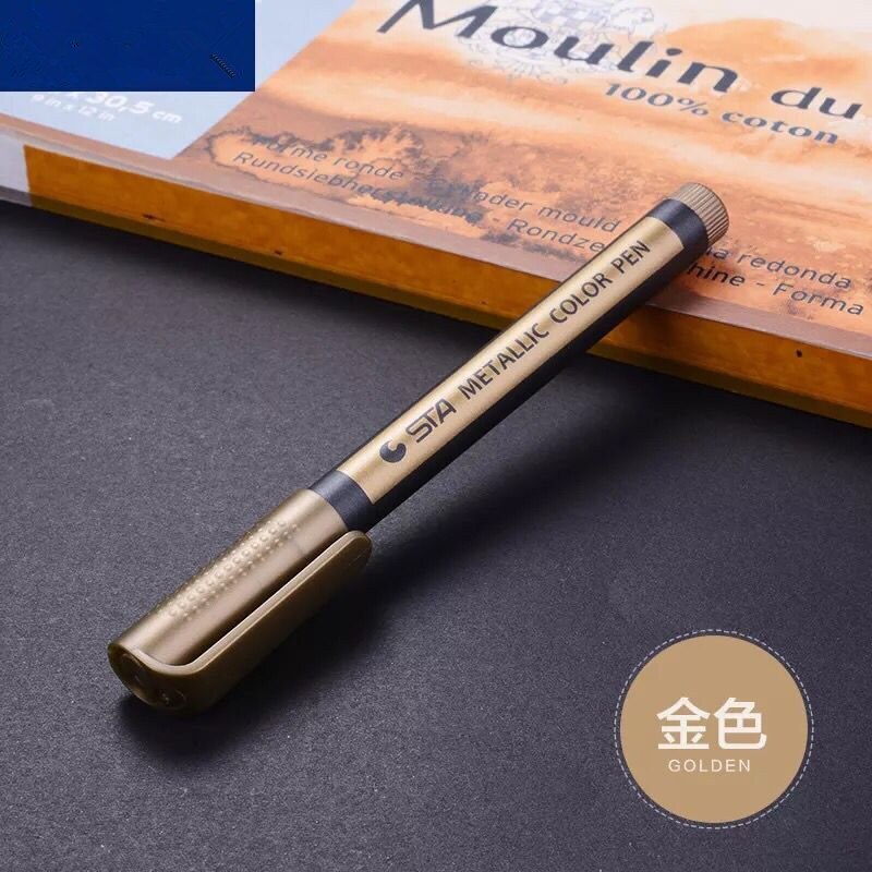 Rotuladores de tinta metálica para la escuela y la Oficina, bolígrafos coloridos y permanentes para pintar, utensilios de escritura escolar de , 1 unidad: Golden