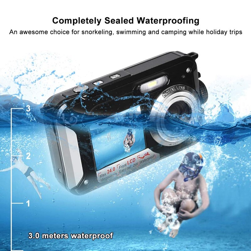 Vanntett kamera  hd 1080p for snorkling 24.0 mp undervannskamera 2.7 tommers tft-lcd dual sn vanntett digitalkamera (