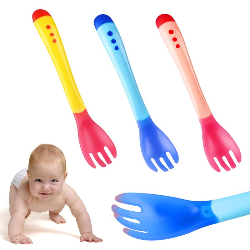 Tenedores con sensor de temperatura para niños, cucharas de silicona para sopa, tenedor, cuchara de seguridad suave, vajilla de aprendizaje para alimentación, 1/3 Uds.
