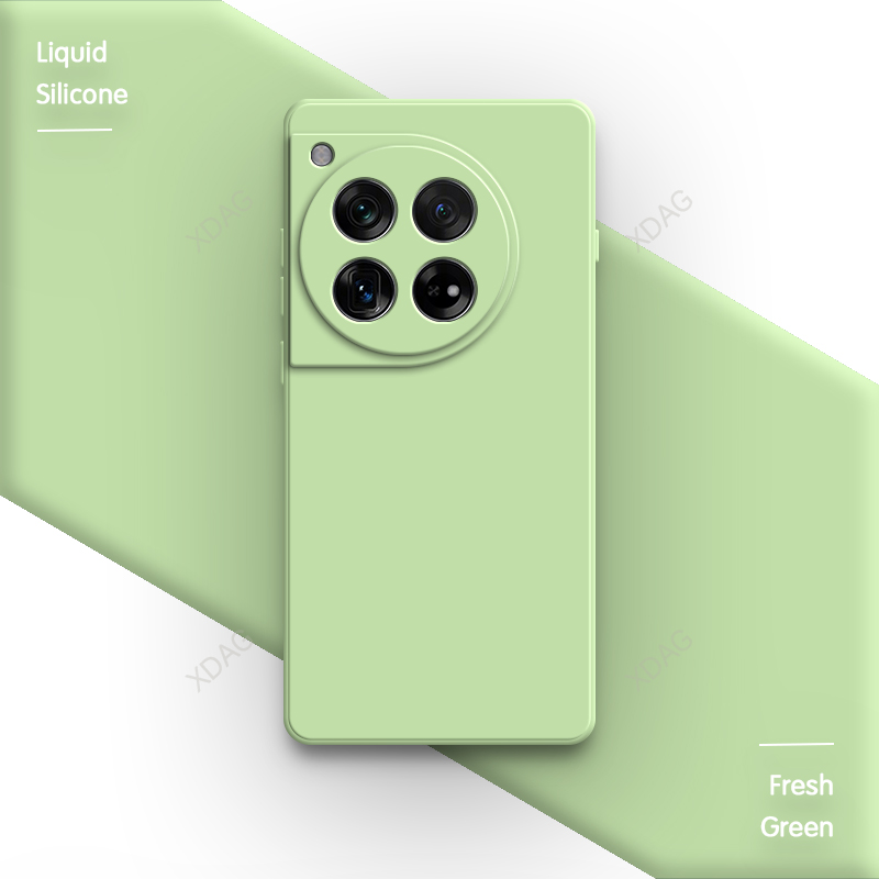 Original Phone Case for OnePlus 12 12R 5G Accessories Soft Classic High Qualtiy Liquid Silicone Simple Couples Cover Funda Shell: green / For iPhone 13