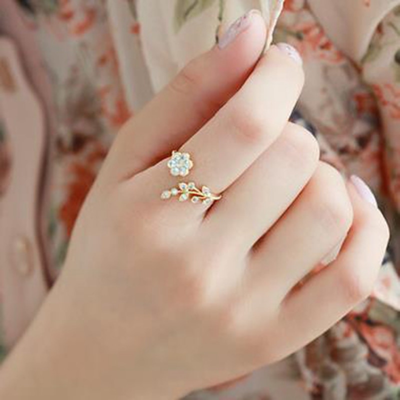 Bladeren Bloem Engagement Rings Mode-sieraden Voor Vrouw Accessoires Charms Verstelbare Zirconia Ring