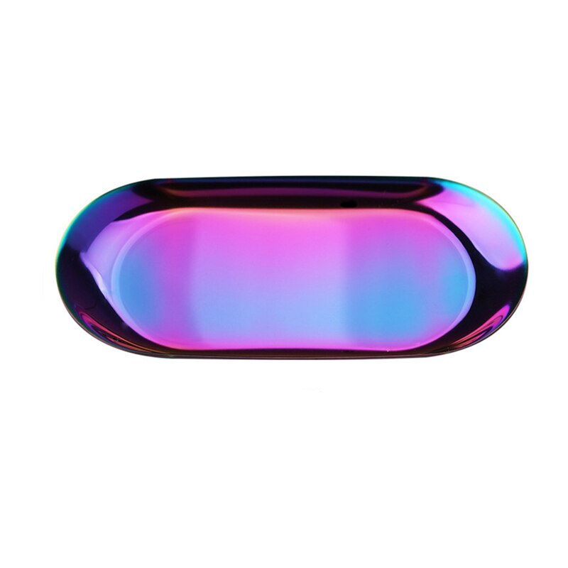 Stainless Steel Storage Tray Gold Silver Oval Fruit Plate Jewelry Display Metal Tray Storage Supplies: Multicolor M