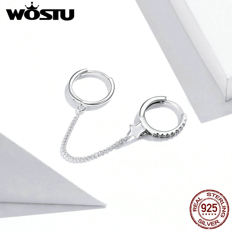 WOSTU 925 Sterling Silber Stern Whisperer Form Tropfen Ohrringe für Frauen Klar Cubic Zirkon Hochzeit Schmuck CQE914