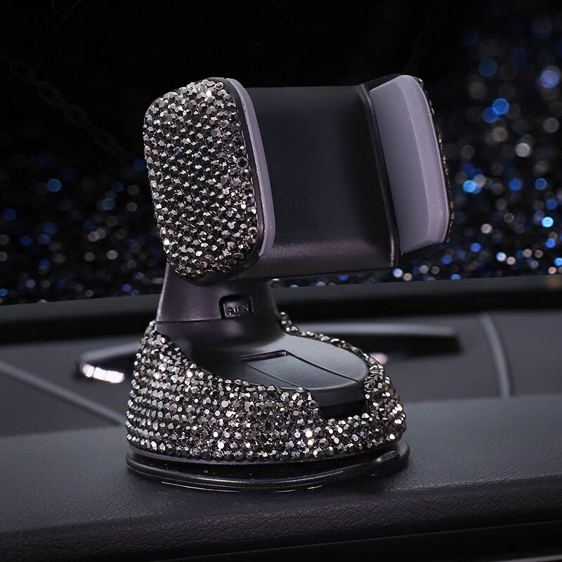 Crystal Rhinestones 360 Degree Car Phone Holder for Car Dashboard Auto Windows and Air Vent Universal Car Mobile Phone Holder: black grey