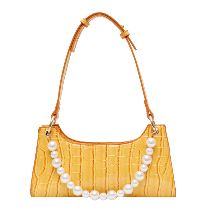 Women Handbag Retro Alligator Leather Subaxillary Bag Vintage Small Totes Bag Female Luxury Pearl Shoulder Bag Lady Clutches: Yellow shoulder bag