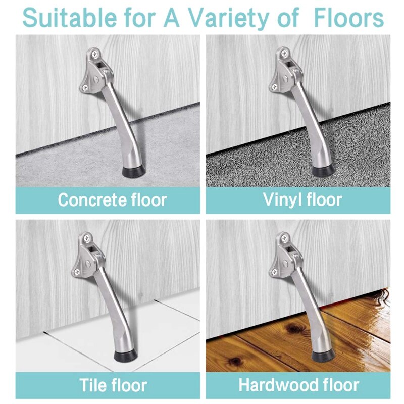 Door Stopper, 2 Pack 4-Inch Kickdown Door Stop, Door Kickstand, Door Stopper Hinge, Metal Door Stopper with a Non-Slip