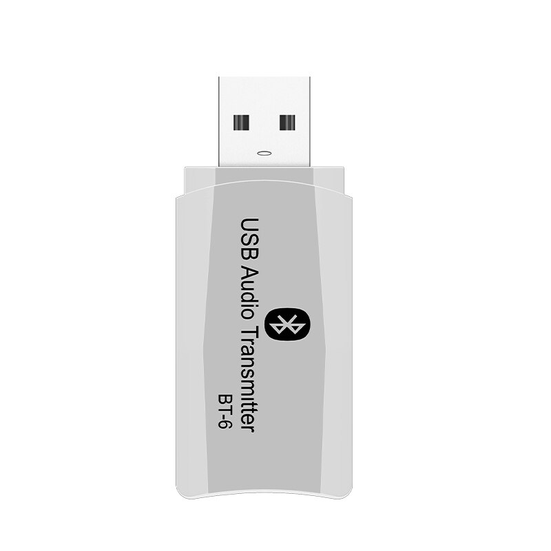 DISOUR BT-6 Wireless Audio Adapter 5.0 Bluetooth Transmitter Receiver 3 in 1 USB 3.5mm AUX Mini Dongle For Car TV PC Speaker MP3: White