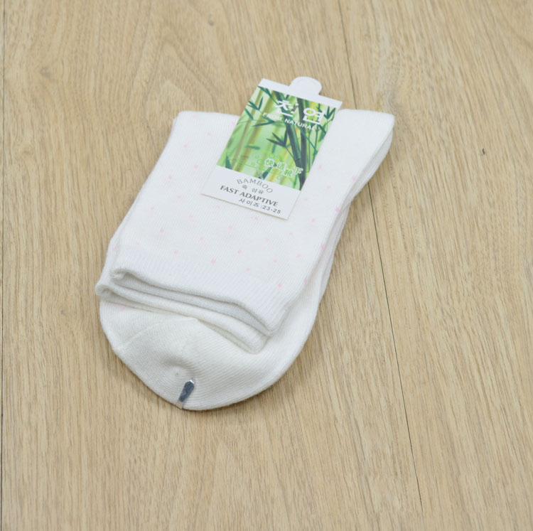 3 Pairs/Lot Women Bamboo Fiber Crew Socks Female Spring Autumn Soft Breathable Solid Candy Color Polka Dot Casual Socks: Polka Dot- white