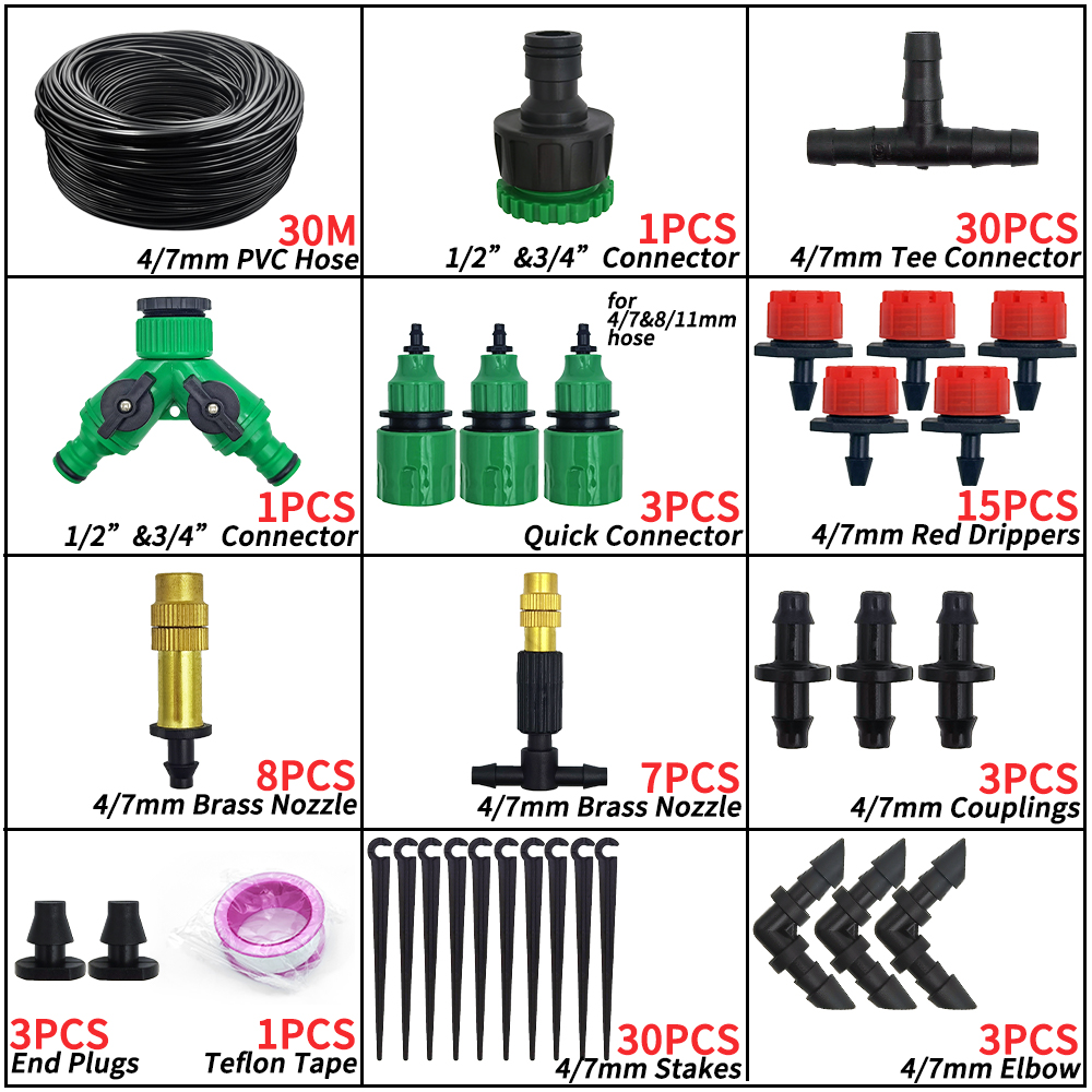 WUJIE 5-50M Tuin Micro Druppelirrigatie Automatische Besproeiingssysteem Kit Timer Controller DIY Mist Spray Koeling voor Potplanten: green