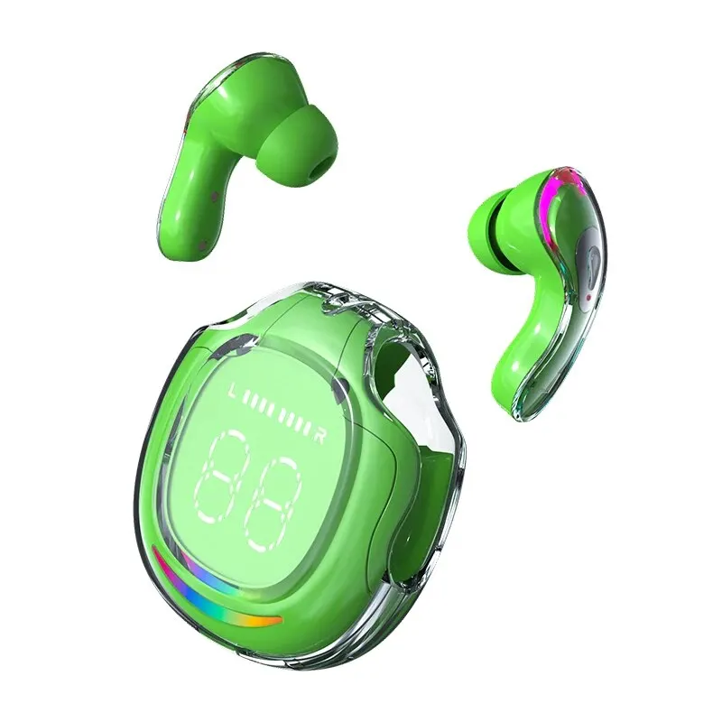 PRO T8 Wireless Bluetooth Headset Transparent ENC Headphones LED Power Digital Display Stereo Sound Earphones for Sports Working: green