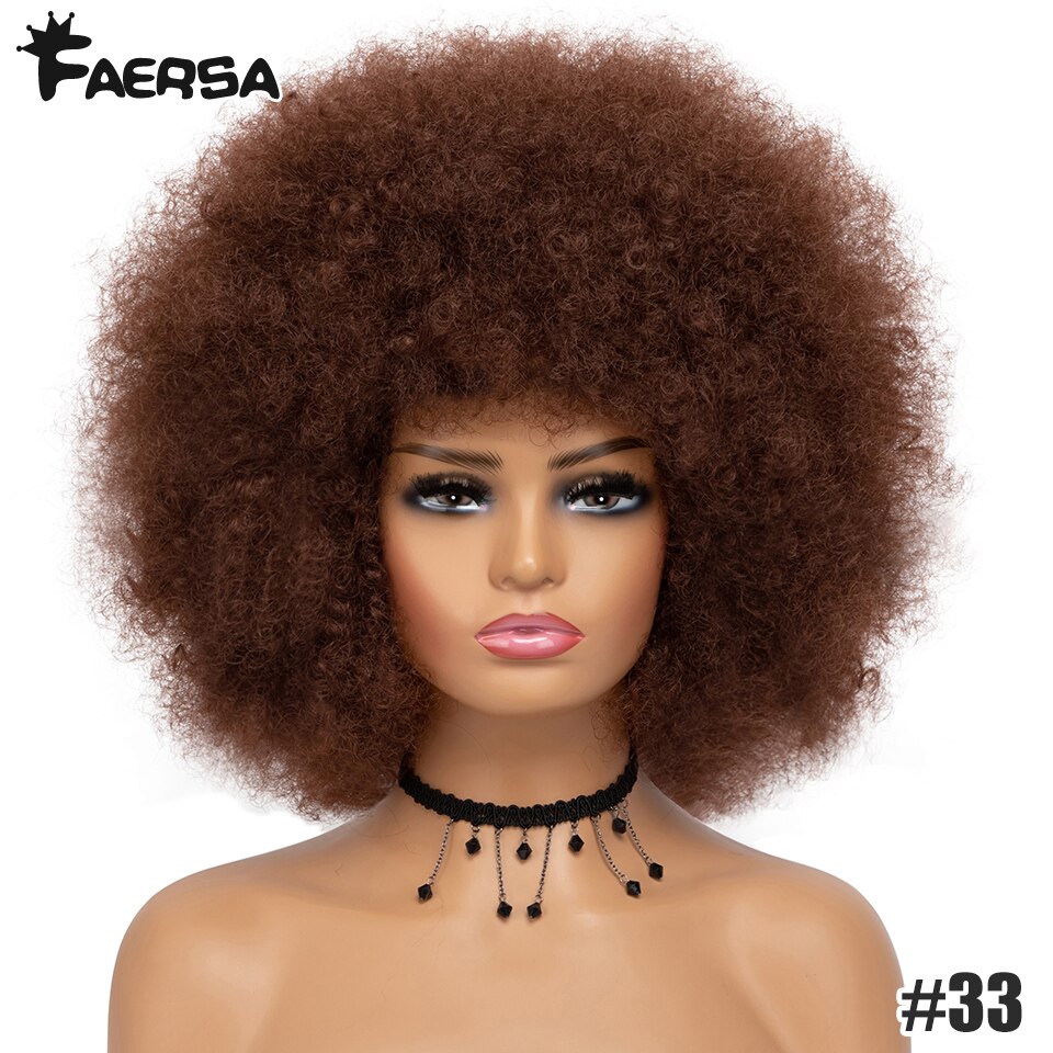 Kort haar Afro Kinky Krullende Pruiken Met Pony Voor Zwarte Vrouwen Afrikaanse Synthetische Ombre Cosplay Natuurlijke Blonde Rood Blauwe Pruik: # 30