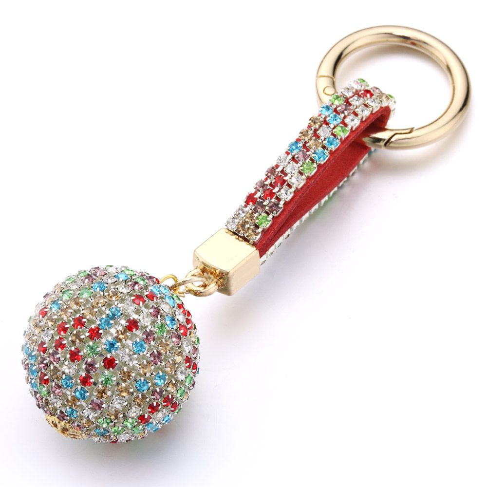 Volle Ball Kristall Keychain Strass Lederband Handtasche Geldbörse Tasche Anhänger Charme Schlüsselring Für Auto Schlüssel Kette K399: Colorful