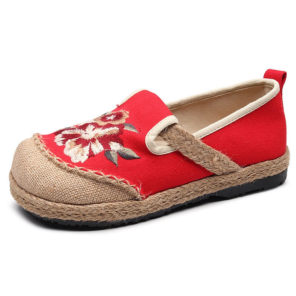 Vegan Handmade Women Linen Cotton Loafers Espadrilles Flower Embroidered Ladies Casual Flat Platform Sneakers Shoes
