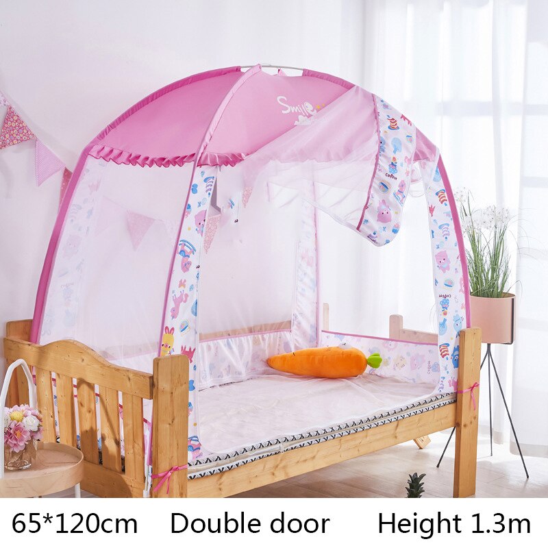 Kinderen Klamboe Baby Cartoon Anti-Muggen Anti-Fall Shading Yurt Tent Luifel Op Het Bed Tent Vouwen kids Muggen Bed: Pink-65x120x130cm