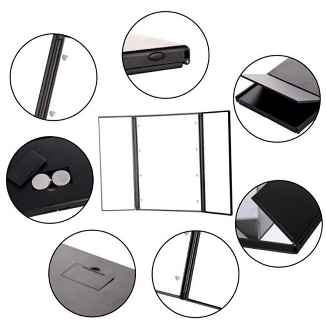 Top Tri-Fold Illuminated LED Lighted Vanity Mirror Makeup Wide View Portable Travel Pocket Compact Led Mirror