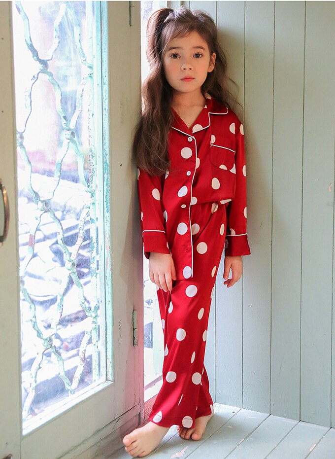 Girl's Boy's Long Sleeve Polka Dot Pajama Sets.Toddler Kids Unisex Red Dots Pyjamas Set Sleep Loungewear.Children’s Clothing: XXL Height 135-145cm