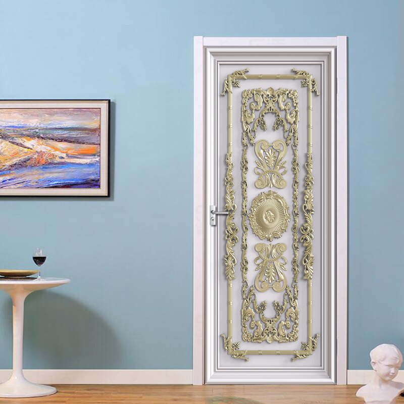 2 Pcs/Set 3D Embossed Metal Stickers Door Wall Sticker DIY Mural For Living Room Home Decor Poster PVC Waterproof Door Sticker