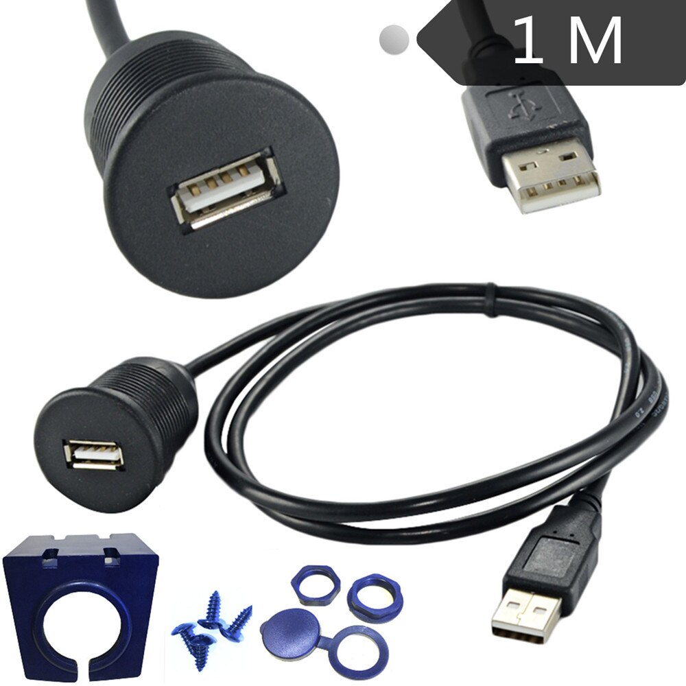 Universal Car Dashboard Flush Mount USB 2.0 Socket Extension Lead Cable 1m 2m