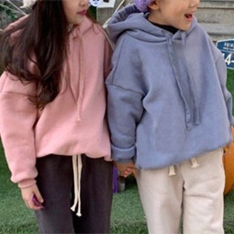 Herfst koreaanse kinderkleding jongens en meisjes fleece casual trui met capuchon