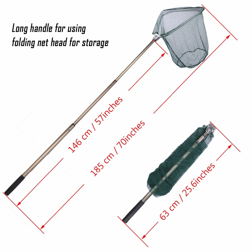 Goture Triangular Landing Net 40x40cm Foldable Fishing Net With Aluminum 3 Section Extending Pole Fishing Network