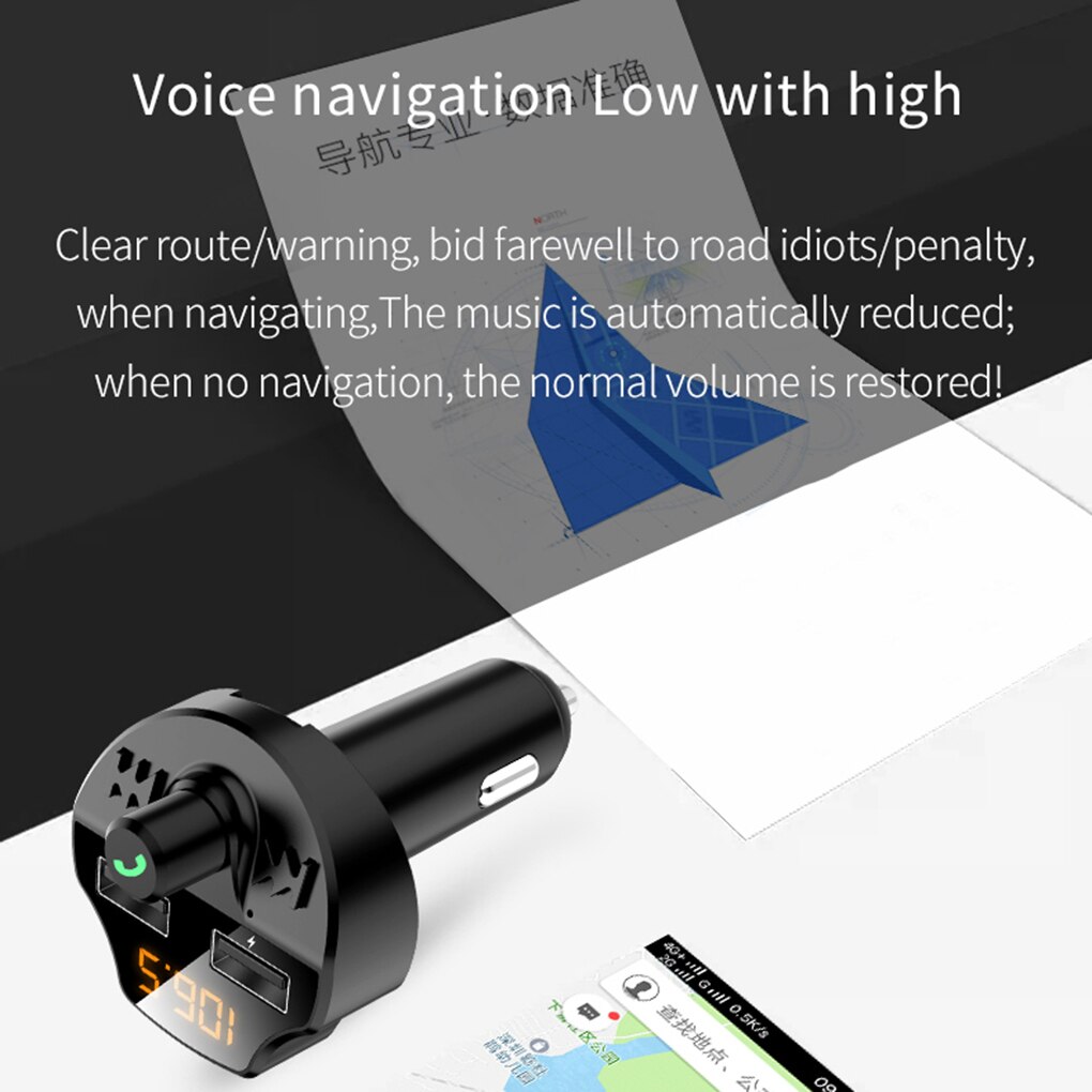 Handsfree Car Kit Bluetooth 5.0 Wireless FM Transmitter Battery Voltage LCD Auto MP3 Player USB Charger