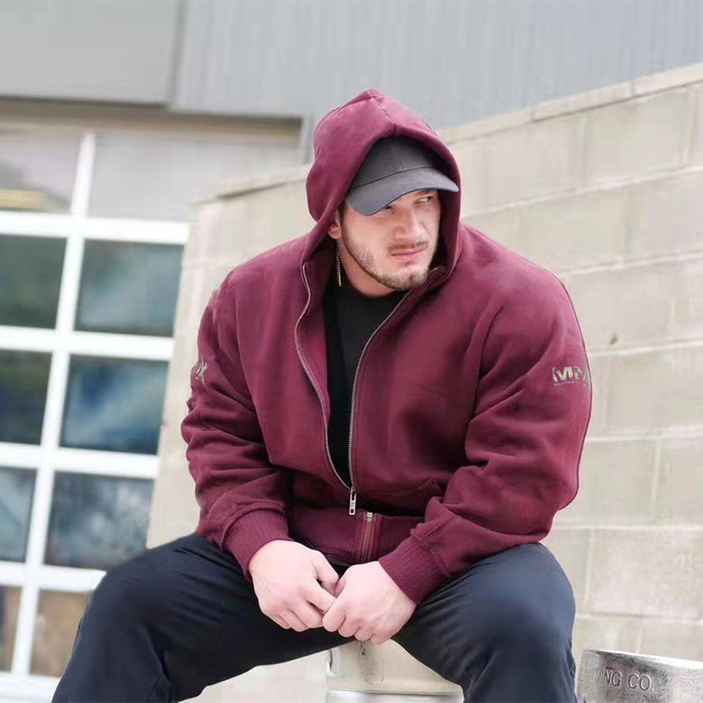 Warm Winter Hoodie Thicken Sweatshirt Men Gym Fitness Workout Casual Cotton Men's Sports Jacket Zipper Top Coat Outerwear