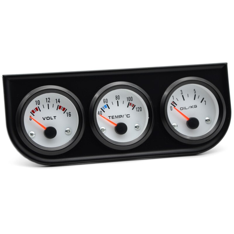 Water Temp Oil Pressure Volt Gauge 52mm 3 in 1 Triple Gauge Kit Black Bezel Black/White Face Color With Temp &amp; Pressure Sensor