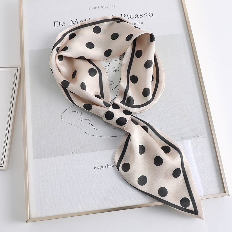 Easy Lazy Scarf Women Silk Skinny Neck Scarves Ring Wristband Handle Bag Tie Lady Print Foulard Long Ribbon Band 70*15cm: CK01-Beige