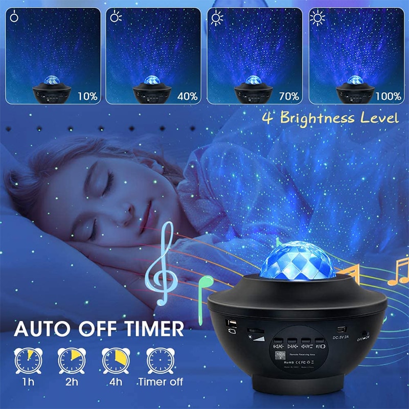 LED Star Galaxy Projector Ocean Wave Night Light Room Rotate Starry Sky Speaker Lamp Decoration Music Party Colourful Bedroom
