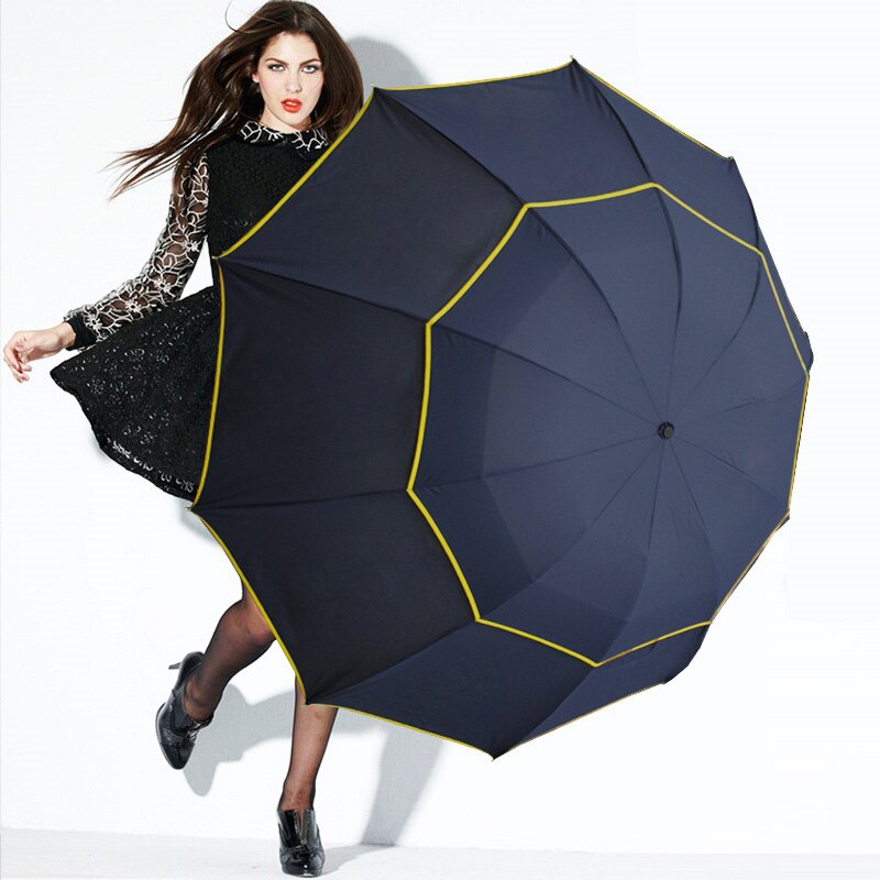 Paraguas plegable de doble capa para hombre y mujer, sombrilla de lujo resistente a la lluvia, al viento y al sol, ideal para viajes de negocios, 125cm: Blue