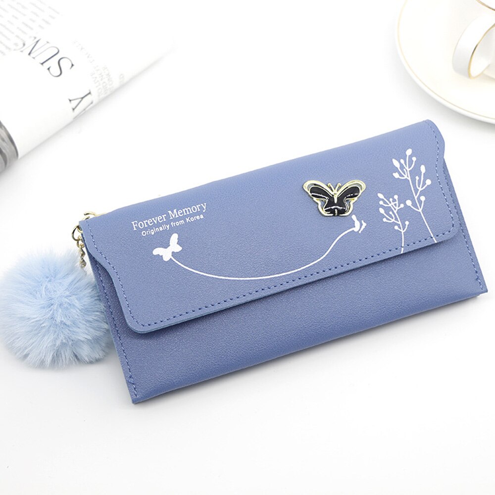 Korean Style Ladies Long Wallet Cute Wallet Women's Coin Purse Card Bag PU Wallet Clutch Student Tassel Cartoon: Type2 Blue