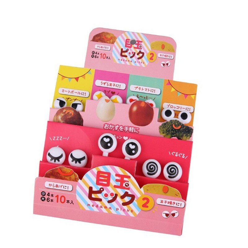 Tenedor de fruta con ojos bonitos para niños, palillo de fruta de plástico, Bento, almuerzo, aperitivo, pastel, postre, comida, palillo de dientes, vajilla de cocina, decoración, 10 unids/paquete