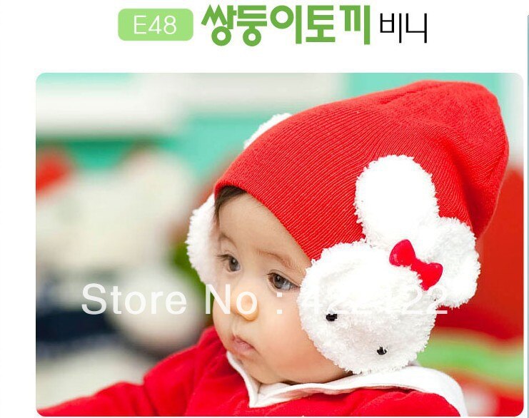 Chapéus de inverno de malha para meninos/meninas/kits, gorros infantis, engrossadores de coelho duplo, ouvido escurecido