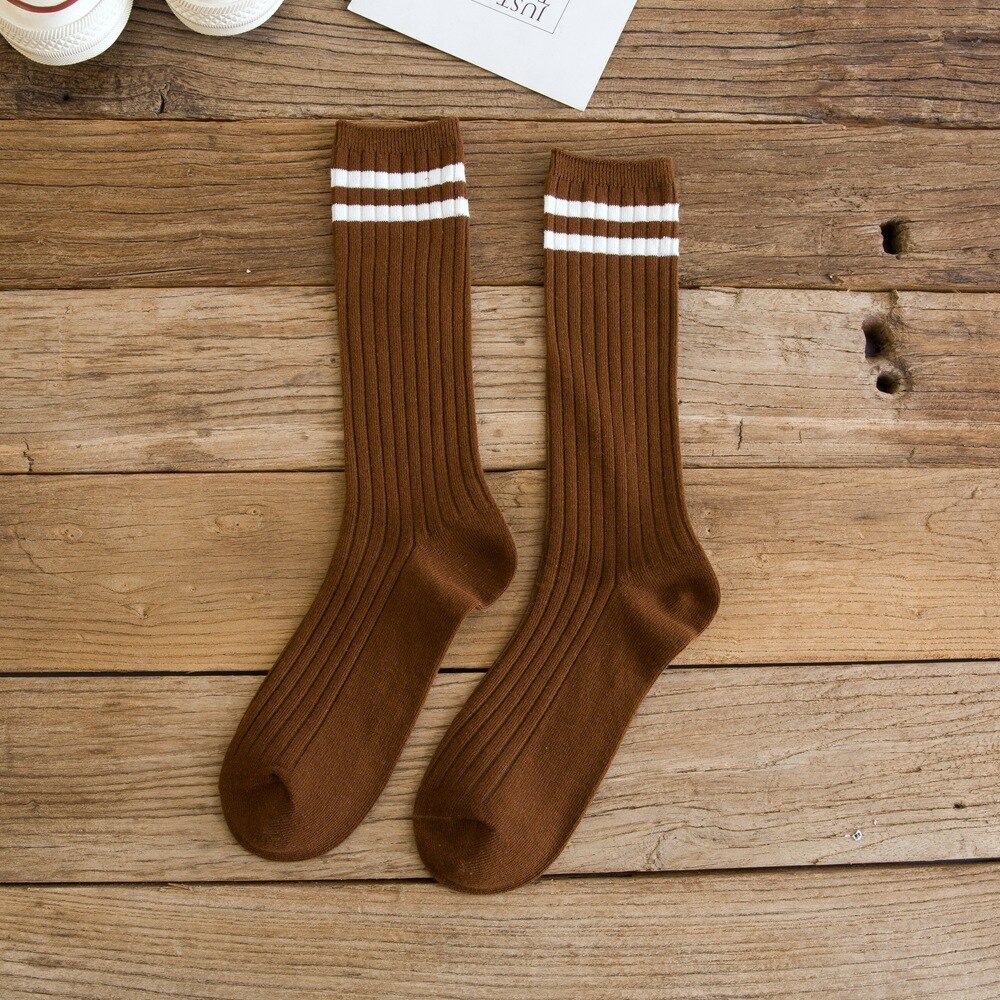 Giapponese Stile Semplice Carino Calzini E Calzettoni Donna di sport del Cotone Mucchio Calzini E Calzettoni Confortevole e Traspirante Strisce Verticali Calcetine Mujer 0503: 07
