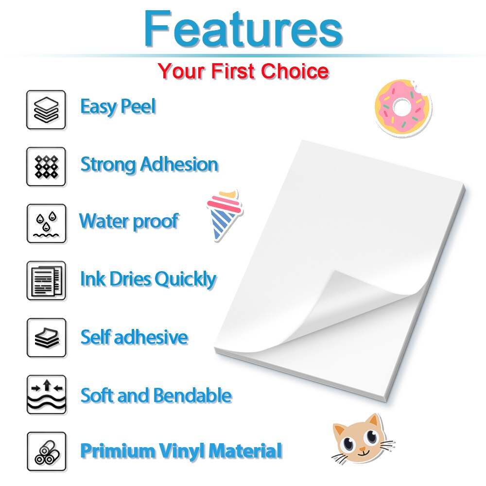 50 blätter A4 transparent Druckbare Vinyl Aufkleber Papier Wasserdicht Weiß Holographische Vinyl Etikett Aufkleber für Alle Inkjet Drucker