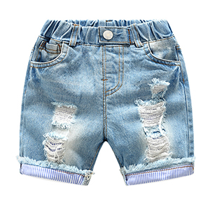 Børne bukser til baby dreng bukser børn sommer tøj drenge løs denim flået jeans shorts solide holestoddlers: 8