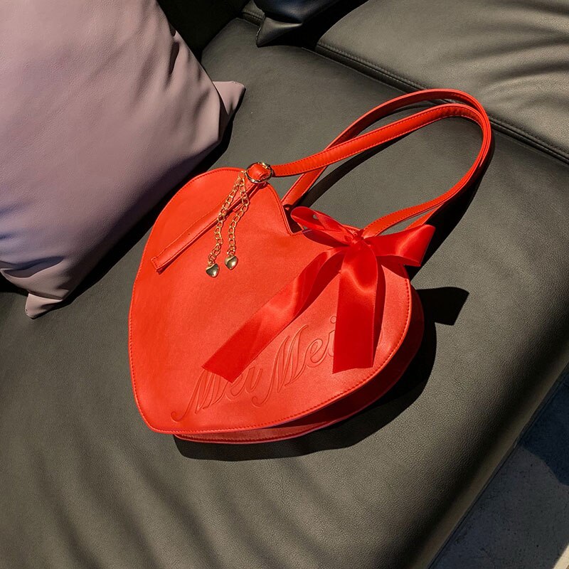 niedlich Rot Herz Bogen Lolita Casual Schulter Tasche Handtasche Damen Totes Tasche Frauen Bolsa Einkaufstasche Tasche