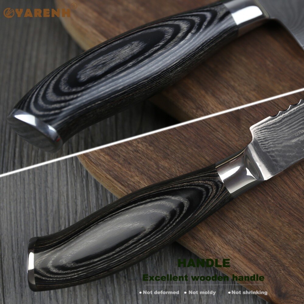 Yarenh 8 " brødknive damaskus rustfrit stål køkkenkniv japan  vg10 kagekniv med pakka træhåndtag