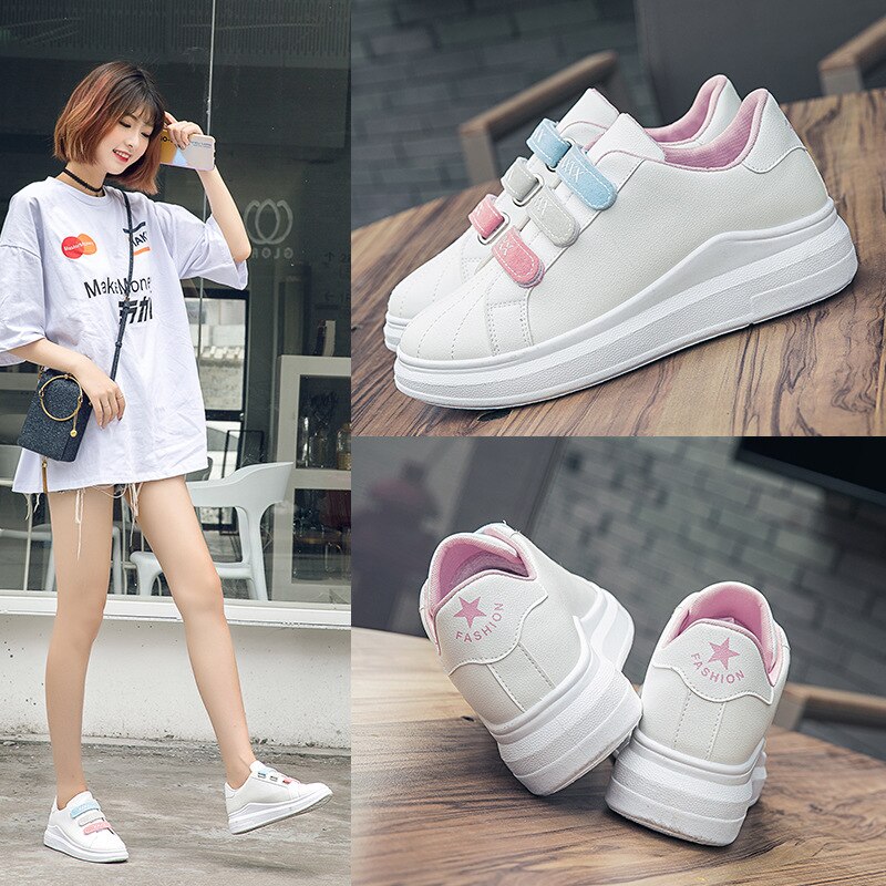 Dam sneakers färg kardborre plattform vit sneakers vårstil vild trend student sport fritidsskor damskor