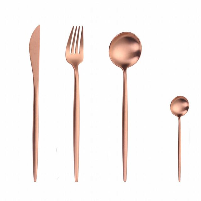 4 Pieces Gold Matte Cutlery Set Dinnerware Set Stainless Steel Green Flatware Set Tableware Knife Spoon Teaspoon Kitchen Set: Rosegold 4pcs