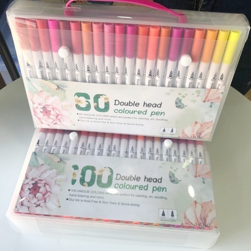 100 Kleuren Dual Tip Borstel Aquarel Markers Pen Art Fine Liner Tekenen Schilderen Graffiti Pen Schoolbenodigdheden